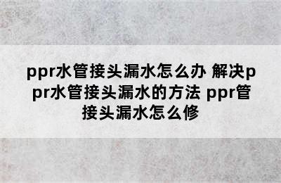 ppr水管接头漏水怎么办 解决ppr水管接头漏水的方法 ppr管接头漏水怎么修